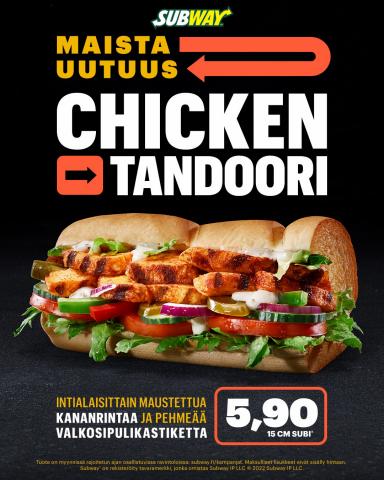 Subway -luettelo, Tampere | Uusi Chicken Tandoori Subi | 13.4.2022 - 16.5.2022