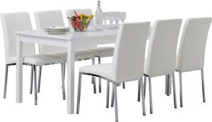 Saana & Block ruokaryhmä (1+6), valkoiset tuolit tuote hintaan 729€ liikkeestä MASKU