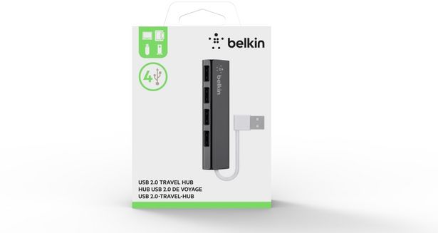 Belkin 4-Port Slim Travel USB Hub -4-porttinen USB 2.0-hubi, musta -tarjous hintaan 16,9€
