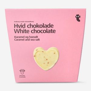 Valkoinen suklaa. Karamelli ja merisuola tuote hintaan 1,5€ liikkeestä Flying Tiger