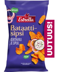 Estrella Kermaviili & Sipuli 90 G Bataattisipsipussi tuote hintaan 1,72€ liikkeestä Kärkkäinen