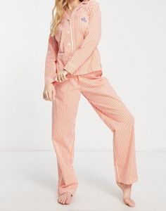 Lauren by Ralph Lauren woven notch collar pyjama set in orange stripe tuote hintaan 75€ liikkeestä Asos
