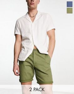 ASOS DESIGN 2 pack slim chinos in regular length with rolled hem in navy and khaki save tuote hintaan 23€ liikkeestä Asos